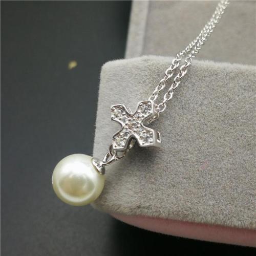 925 Sterling Silver Necklaces with Freshwater Pearl with 5cm extender chain fashion jewelry & for woman & with rhinestone nickel lead & cadmium free Length Approx 45 cm Sold By PC