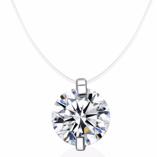 Cubic Zircon Micro Pave 925 Sterling Silver Necklace, with Fishing Line, with 5cm extender chain, fashion jewelry & different size for choice & micro pave cubic zirconia & for woman, nickel, lead & cadmium free, Length:Approx 38 cm, Sold By PC