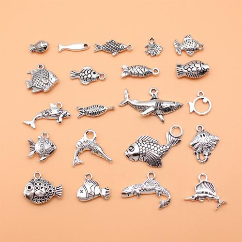 Zinc Alloy Animal Pendants Fish antique silver color plated DIY nickel lead & cadmium free Sold By Set