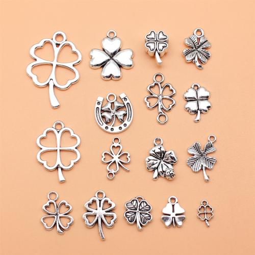 Tibetan Style Clover Pendant, Four Leaf Clover, antique silver color plated, 16 pieces & DIY, nickel, lead & cadmium free, Sold By Set