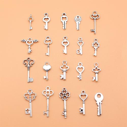 Tibetan Style Key Pendants, antique silver color plated, DIY, nickel, lead & cadmium free, Sold By Set