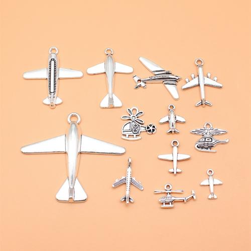 Zinklegering voertuig hangers, Zinc Alloy, Vliegtuig, antiek zilver plated, 12 stuks & DIY, nikkel, lood en cadmium vrij, Verkocht door Stel