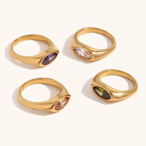 Cubic Zirconia Stainless Steel Finger Ring, 316L Stainless Steel, 18K gold plated, different size for choice & micro pave cubic zirconia & for woman, golden, Sold By PC