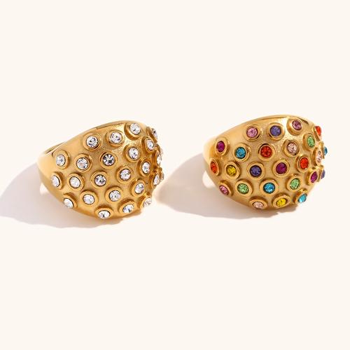 Cubic Zirconia nerezové prst prsten, 316L nerezové oceli, 18K pozlacené, různé velikosti pro výběr & micro vydláždit kubické zirkony & pro ženy, zlatý, Prodáno By PC
