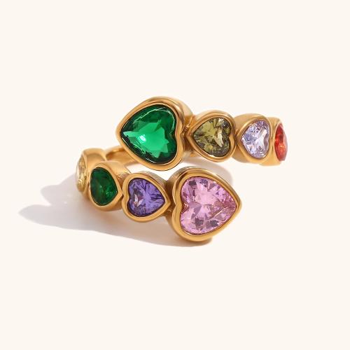 Rhinestone-Edelstahl -Finger-Ring, 316 L Edelstahl, Herz, 18K vergoldet, Modeschmuck & für Frau & mit Strass, goldfarben, verkauft von PC