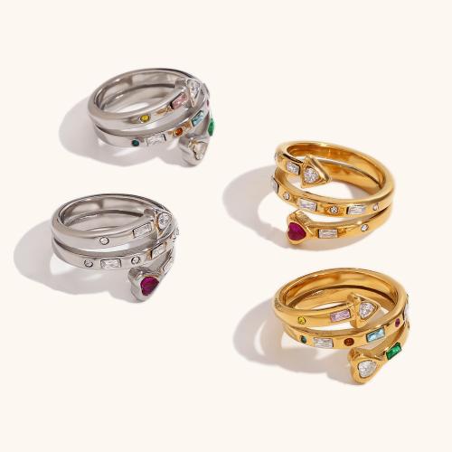 Cubic Zirconia nerezové prst prsten, 316L nerezové oceli, módní šperky & micro vydláždit kubické zirkony & pro ženy, více barev na výběr, Prodáno By PC