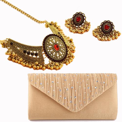 Zinc Alloy Jewelry Sets Stud Earring & necklace with Cloth & Plastic Pearl gold color plated three pieces & for woman & with rhinestone nickel lead & cadmium free Sold By Set