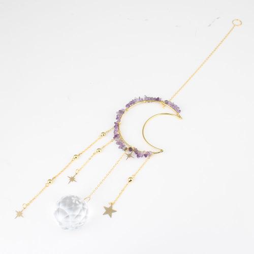 Hanging Ornaments Gemstone with Crystal & Brass Moon fashion jewelry Sold By PC