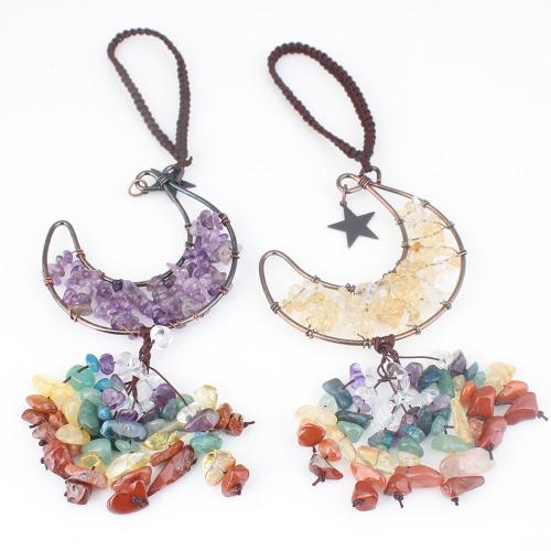 Hanging Ornaments, Gemstone, with Crystal & Brass, Moon, fashion jewelry & different materials for choice, more colors for choice, 170x57x7mm, Sold By PC