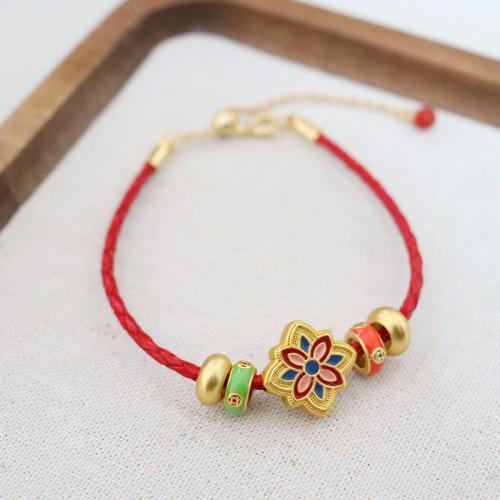 Brass Bracelet & Bangle with Nylon Cord with 6cm extender chain plated fashion jewelry & enamel red nickel lead & cadmium free Length 15 cm Sold By PC