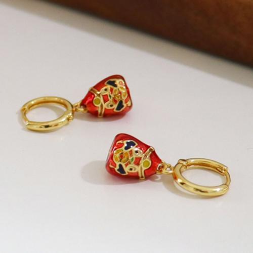 Brass Drop Earring plated fashion jewelry & enamel golden nickel lead & cadmium free Sold By Pair
