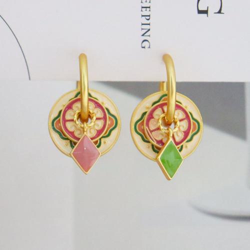 Brass Drop Earring, plated, fashion jewelry & enamel, golden, nickel, lead & cadmium free, 31x18mm, Sold By Pair