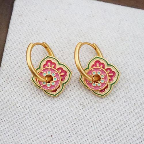 Brass Drop Earring, plated, fashion jewelry & enamel, golden, nickel, lead & cadmium free, 26x18mm, Sold By Pair