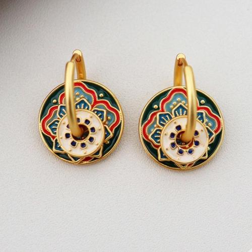 Brass Drop Earring, plated, fashion jewelry & enamel, golden, nickel, lead & cadmium free, 26x18mm, Sold By Pair