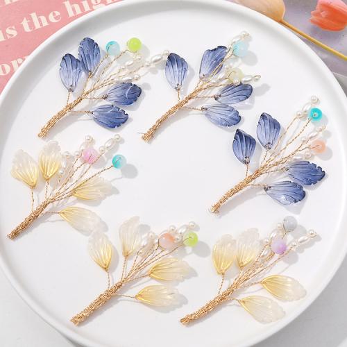 Hair Accessories DIY Findings, Glass, with brass wire, more colors for choice, 83x64mm, Sold By PC