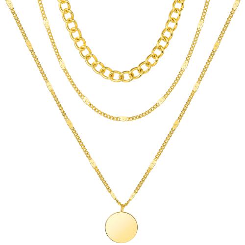 Brass náhrdelník, Mosaz, tři vrstvy & módní šperky & pro ženy, zlato, nikl, olovo a kadmium zdarma, Délka 21-50 cm, Prodáno By PC