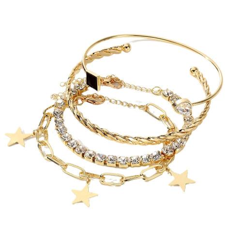 Tibetan Style Bracelet, 4 pieces & for woman & with rhinestone, gold, nickel, lead & cadmium free, Sold By PC