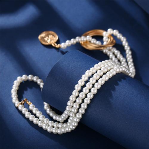 Zinc Alloy πουλόβερ αλυσίδα κολιέ, Κράμα ψευδάργυρου, με Πλαστικά Μαργαριτάρι, κοσμήματα μόδας & για τη γυναίκα, Μήκος 84 cm, Sold Με PC