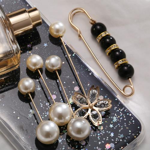 Tibetan Style Safety Pin, with Plastic Pearl, Unisex & different styles for choice, nickel, lead & cadmium free, Sold By PC