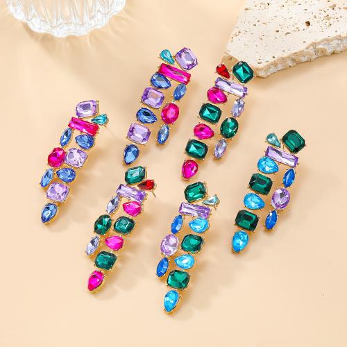 Tibetan Style Stud Earring, fashion jewelry & for woman & with rhinestone, more colors for choice, nickel, lead & cadmium free, 65x20mm, Sold By Pair