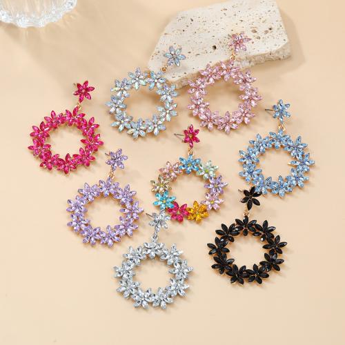Zinc Alloy Stud Earring Flower for woman & with rhinestone & hollow nickel lead & cadmium free Sold By Pair