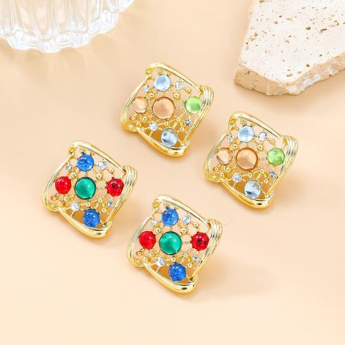 Zinc Alloy Stud Earring with acrylic rhinestone & Resin Square fashion jewelry & for woman & hollow nickel lead & cadmium free Sold By Pair