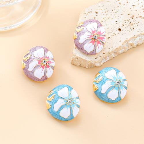 Tibetan Style Stud Earring, Flower, fashion jewelry & for woman & enamel & with rhinestone, more colors for choice, nickel, lead & cadmium free, 28x26mm, Sold By Pair