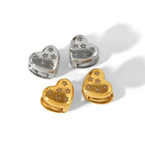 Stainless Steel Stud Earrings 304 Stainless Steel Heart plated micro pave cubic zirconia & for woman Sold By Pair