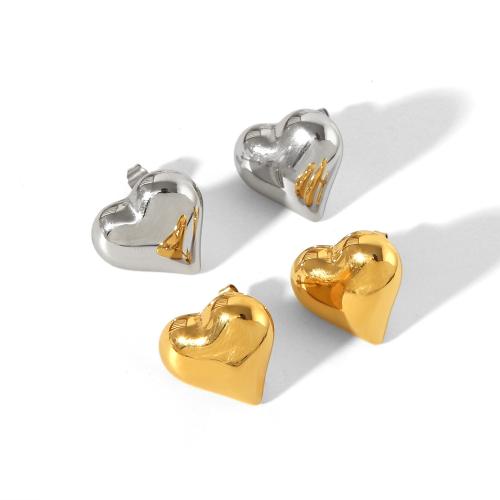 Stainless Steel Stud Earrings, 304 Stainless Steel, Heart, plated, for woman, more colors for choice, Sold By Pair