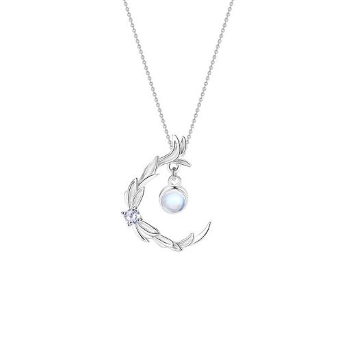 Brass Necklace with Moonstone with 5CM extender chain plated for woman platinum color Length Approx 40 cm Sold By PC