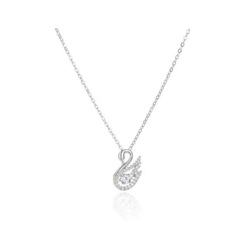 Cubic Zircon Micro Pave Brass Necklace, with 5CM extender chain, Swan, plated, micro pave cubic zirconia & for woman, platinum color, Length:Approx 40 cm, Sold By PC
