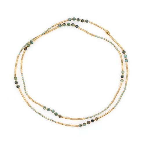 Ожерелья из латуни, Латунь, с Африканская бирюза, Связанный вручную, Женский, Золотой, продается PC