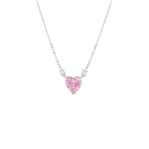Cubic Zircon Micro Pave Brass Necklace with 5CM extender chain Heart plated micro pave cubic zirconia & for woman platinum color Length Approx 40 cm Sold By PC