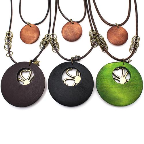 Zinc Alloy Jewelry Necklace with Wax Cord & Wood plated vintage & for woman Length 40 cm Sold By PC