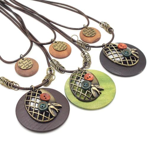 Tibetan Style Jewelry Necklace, with leather cord & Wood, vintage & for woman, more colors for choice, Length:40 cm, Sold By PC