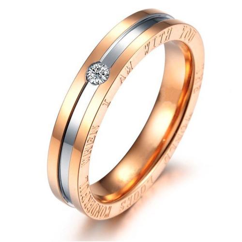 Titanium Steel Finger Ring, polished, different size for choice & micro pave cubic zirconia & for woman, rose gold color, Sold By PC