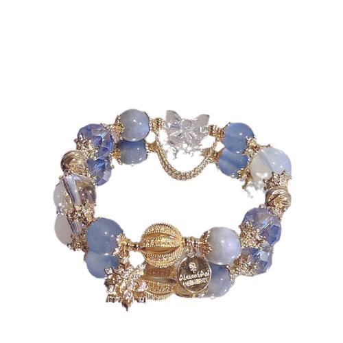 Zinc Alloy Bracelet with Glass plated & for woman Length Approx 6-8 Inch Sold By PC