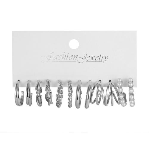 Zinklegierung Ohrring-Set, mit Kunststoff Perlen, plattiert, Modeschmuck & verschiedene Stile für Wahl & für Frau, earring length 15-40mm, verkauft von setzen
