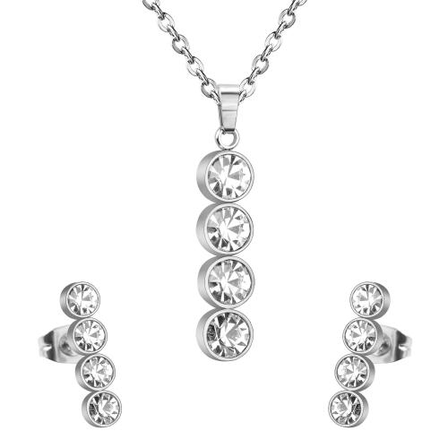 304 Stainless Steel Jewelry Set, plated, 2 pieces & different styles for choice & micro pave cubic zirconia & for woman, Length:Approx 17.7 Inch, Sold By Set