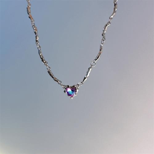 Zinc Alloy smykker halskæde, med 6cm extender kæde, sølvfarvet forgyldt, mode smykker & Micro Pave cubic zirconia & for kvinde, flere farver til valg, nikkel, bly & cadmium fri, Længde Ca. 40 cm, Solgt af PC