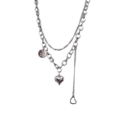 Zinc Alloy Jewelry Necklace with 6cm extender chain silver color plated Double Layer & fashion jewelry & for woman nickel lead & cadmium free Length Approx 42 cm Approx 45 cm Sold By PC