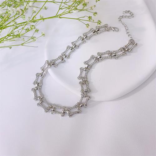 Tibetan Style Jewelry Necklace, with 7cm extender chain, silver color plated, fashion jewelry & for woman & with rhinestone, nickel, lead & cadmium free, Length:Approx 32 cm, Sold By PC