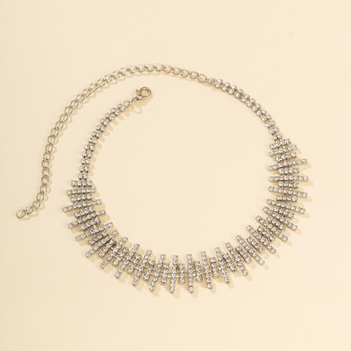 Fashion Choker Necklace Zinc Alloy with 7cm extender chain platinum color plated fashion jewelry & for woman & with rhinestone nickel lead & cadmium free Length Approx 30 cm Sold By PC