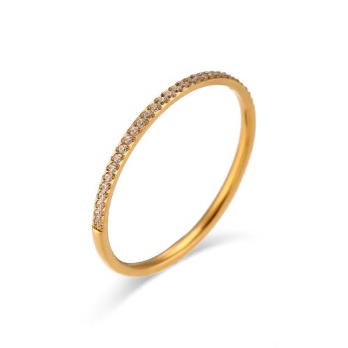 Cubic Zirconia anel de dedo de aço inoxidável, Aço inoxidável 304, 18K banhado a ouro, joias de moda & tamanho diferente para a escolha & micro pavimento em zircônia cúbica & para mulher, dourado, vendido por PC