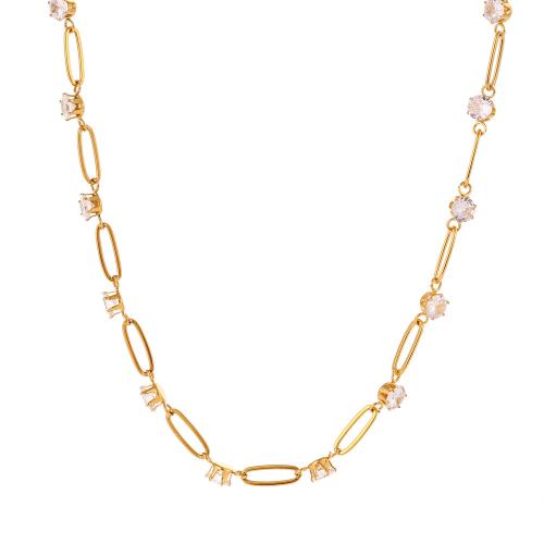 Edelstahl Schmuck Halskette, 304 Edelstahl, mit Verlängerungskettchen von 5cm, Modeschmuck & Micro pave Zirkonia & für Frau, goldfarben, Länge ca. 40 cm, verkauft von PC