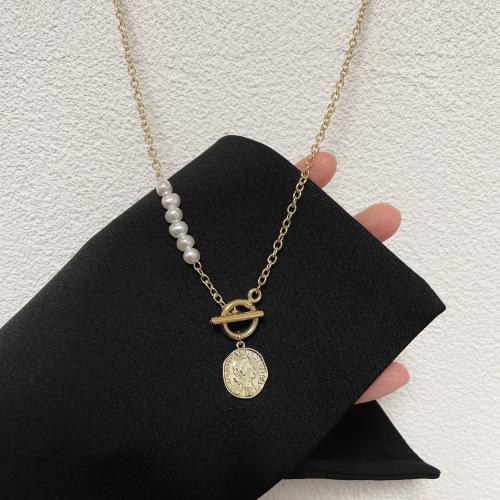 Tibetan Style Jewelry Necklace, with Plastic Pearl, fashion jewelry & for woman, golden, nickel, lead & cadmium free, Length:Approx 45 cm, Sold By PC