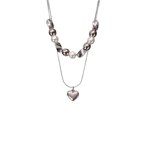 Titanstahl Halskette, mit Kunststoff Perlen, mit Verlängerungskettchen von 5cm, handgemacht, Doppelschicht & Modeschmuck & für Frau, originale Farbe, Länge:ca. 40 cm, ca. 45 cm, verkauft von PC