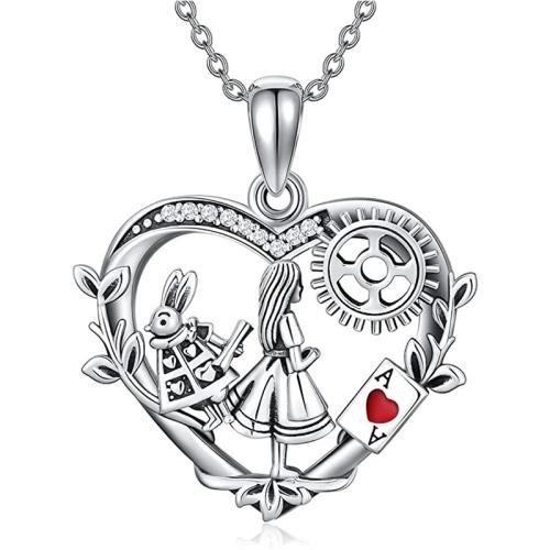 Zinc Alloy Jewelry Necklace with 5cm extender chain Heart antique silver color plated fashion jewelry & for woman & enamel & with rhinestone & hollow silver color nickel lead & cadmium free Length Approx 45 cm Sold By PC