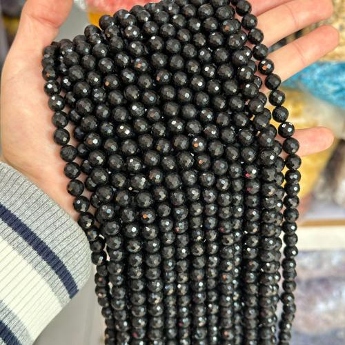 Perles bijoux en pierres gemmes, Schorl, Rond, poli, bijoux de mode & DIY & normes différentes pour le choix & facettes, noire, Vendu par Environ 38 cm brin