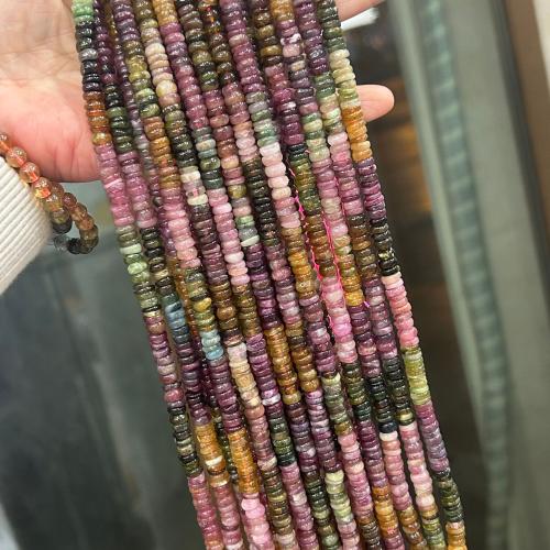 Gemstone Jewelry Beads, Tourmaline, Flat Round, polished, fashion jewelry & DIY, mixed colors, 2x6mm, Approx 160PCs/Strand, Sold By Strand